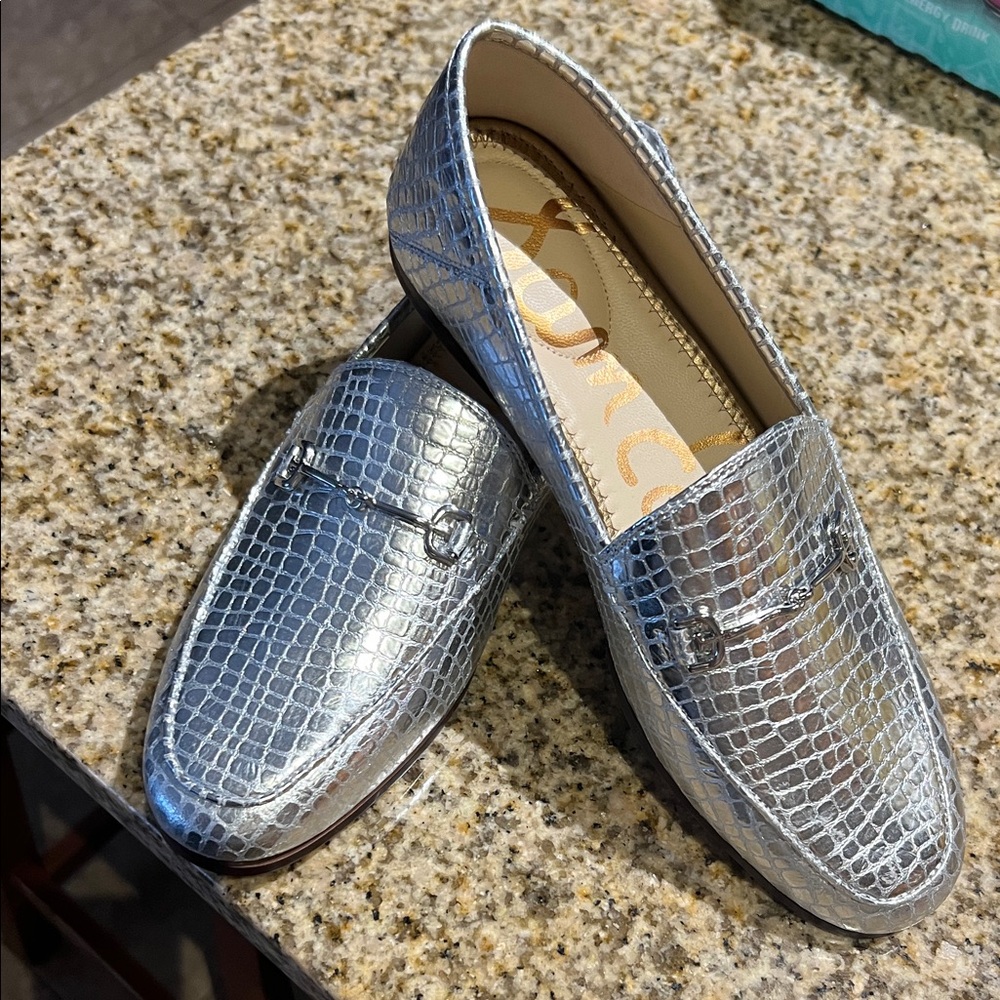 Sam Edelman Silver Croc-Embossed Slip-On Loafers